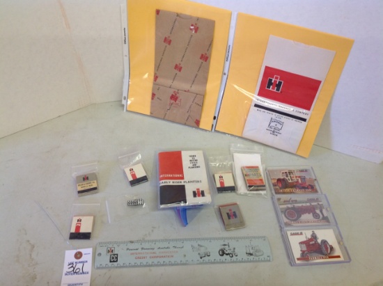 vingate IH Implement bags, match's, trading cars, ruler and more