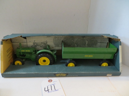 John Deere 1937 Model "BR" Tractor with Flare Box Wagon