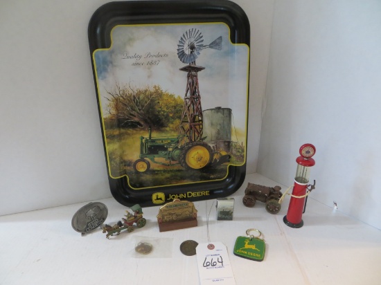 John Deere 10 pieces, 1 platter, 2 keychain , lighter, coin, belt buckle, t