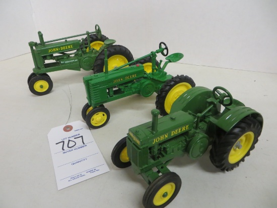 3 John Deere's, A, H & GP tractors