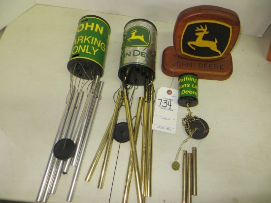 3 John Deere wind chimes w/ John Deere plaque