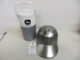 Metal John Deere hard hat 1976-2005 and John Deere Coleman thermos