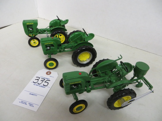 3 John Deere vintage tractors, 1 w/1 row corn planter