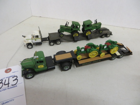 2 Mack  John Deere semi's w/flat bottom's w/tractors