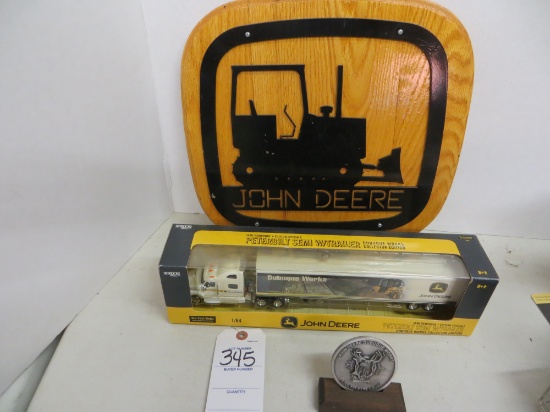 Peterbilt semi w/trailer Dubuque Works CE and 3,000,000 Hour medal w/bulldo