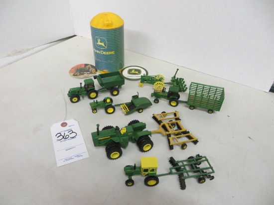 John Deere tractor's and implements w/collectible silo w/John Deere Coaster