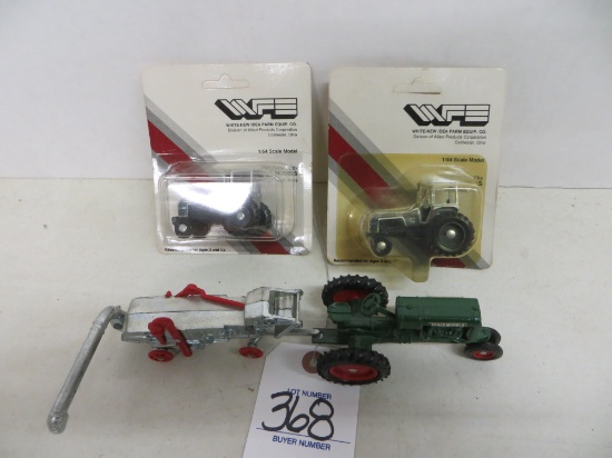 2 White tractors, Scale Models tractor w/1986 Corn sheller from Toy Show