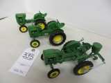 3 John Deere vintage tractors, 1 w/1 row corn planter
