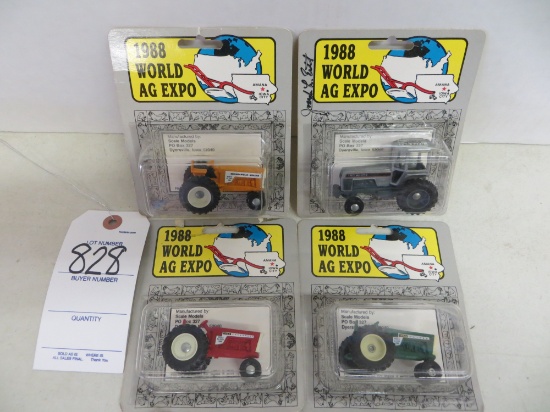 4 1988 World Ag Expo tractors, White, Cockshutt, MM & Oliver
