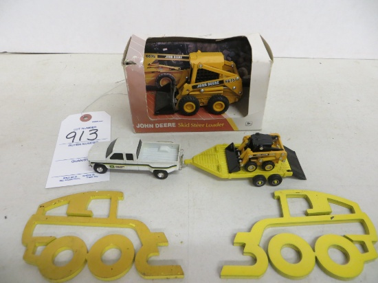 John Deere Skid Steer Loader, pickup trailer and skidloader w/metal cut out