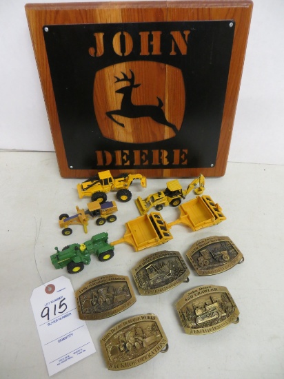 JD backhoe, road grader 2 dirt scrapers & Diesel tractor w/4 belt buckles &