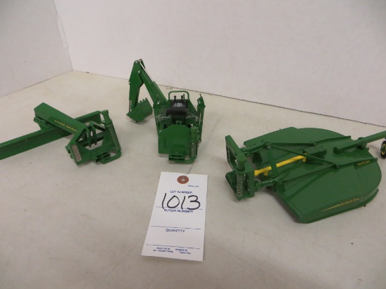 John Deere blade, back hoe & rear mower