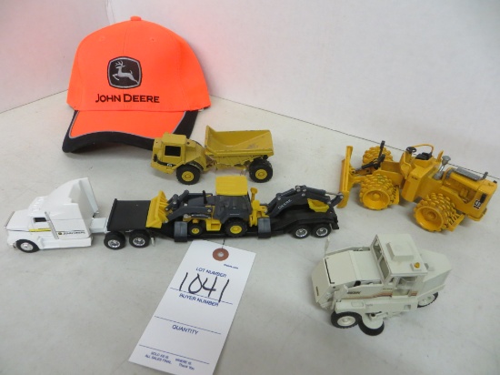 Road construction equipment w/JD orange hat "Elgin" sweeper & Compactor