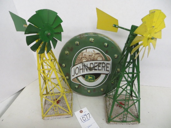 2  John Deere windmills w/John Deere clock