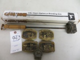 5119 John Deere badge, 4 belt buckles, barbecue branding iron