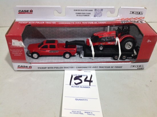 Red Menace pulling tractor w/truck & flat bed