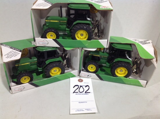 3 John Deere utility tractors, 2 - 3140 & 3350, 1/32 scale