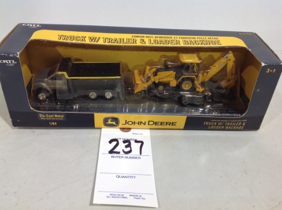 John Deere Truck w/trailer & Loader Backhoe, 1/64 scale