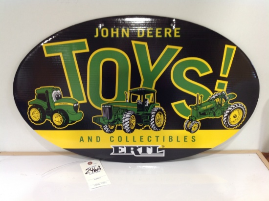 John Deere Toys! and Collectibles, cardboard sign