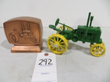 John Deere GP tractor Scale Model 1/16, w/bronze John Deere Credit Unit bank