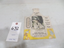 The Ahrens Dairy, Prairie Du Chien, Wis, Advertisment piece and thermometer "Pal of My Cradle Days"