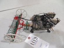 custom McCormick Deering dump rake w/2 Percherons