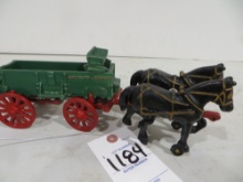 McCormick Deering cast iron wagon & horses w/wheels on their hooves by Arca