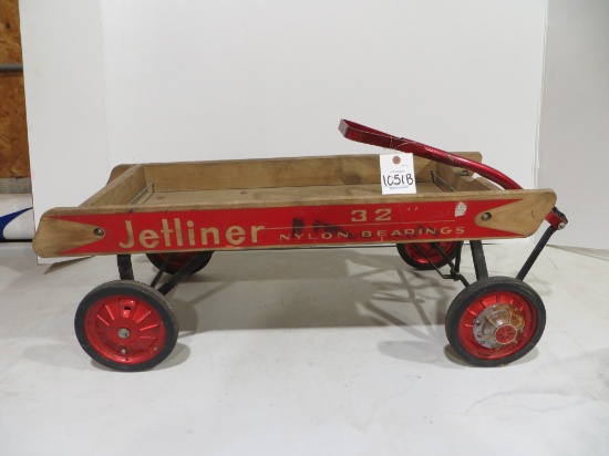 vintage Raleigh Jetliner wooden pull wagon w/32" and Nylon Bearings