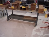 METAL SHOP BENCH W/WOOD TOP ON CASTERS