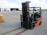 TOYOTA MDL 8FGCU25 FORKLIFT, 2,000 LB, PROPANE, 4-STAGE 25' MAST, SIDE SHIFT