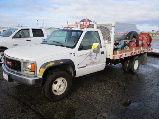 2000 GMC 3500SL 1 TON FUEL TRUCK, 7.4 LITER V-8 VORTEC ENGINE, AUTO TRANSMISSION W/OVERDRIVE, FLAT B