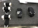ROTARY BUCKLE LAP BELT 504131-201-1028 (REPAIRED), 504131-202-1028 (REPAIRED) & (3) HARNESS REELS