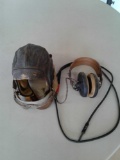 LEATHER FLIGHT CAP SIZE SMALL WITH A-N6530 GOGGLES & HEADSET