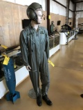 MANNEQUIN WITH US ARMY FLIGHT SUIT, FLIGHT BOOTS & HELICOPTER FLIGHT HELMET