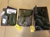 (3) FLATS OF US ARMY UTILITY BELTS, POUCHES, MESS KITS, CANTEENS, HATS, BALACLAVA'S & MISC