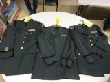 (3) US ARMY DRESS UNIFORMS WITH TROUSERS & ENSIGNIA