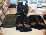 (4) US NAVY SERVICE DRESS BLUE & AVIATION GREEN OFFICERS UNIFORMS WITH TROUSERS