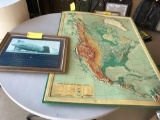 (2) MOFFETT FIELD ANNIVERSARY PICTURE & NORTH AMERICA RAISED RELIEF MAP