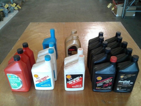 (21) QTS OF AEROSHELL 15W-50, AEROSHELL 100, W65 & MISC AIRCRAFT OIL