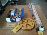 (LOT) WELDING WIRE, SAW BLADES, BRUSH SHIMS & FISHING RODS