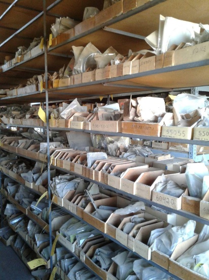 SHELVES OF NEW, SERVICABLE & REPAIRABLE HILLER SHIMS, ROTOR BLADE SPACERS, DOUBLERS, BUSHINGS ETC.