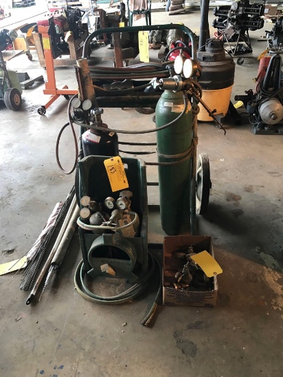 OXYGEN ACETYLENE TORCH SET ON CART, WITH BOTTLES & SMALL PORTABLE OXYGEN ACETYLENE TORCH SET