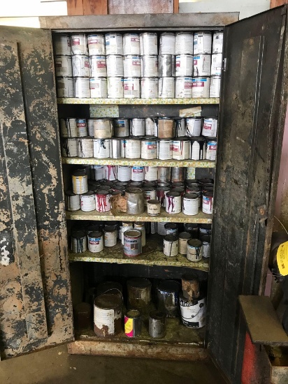 2 DOOR CABINET OF USED PAINT & MISC CHEMICALS
