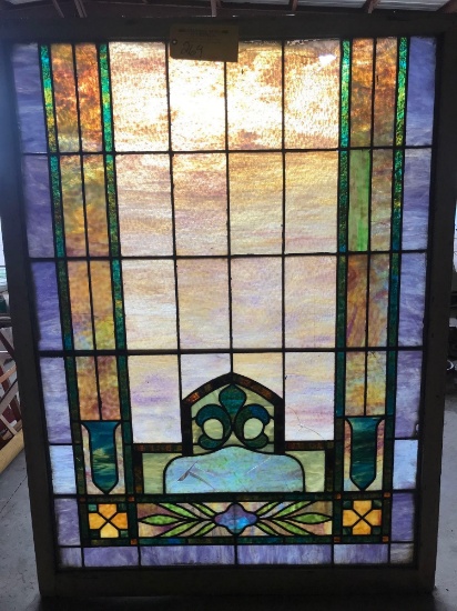 STAINED GLASS WINDOW, 44" W x 60" T, NEEDS SOME REPAIR