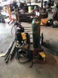OXYGEN ACETYLENE TORCH SET ON CART, WITH BOTTLES & SMALL PORTABLE OXYGEN ACETYLENE TORCH SET