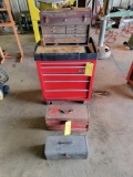 CRAFTSMAN 5 DRAWER ROLL-A-ROUND BOTTOM TOOL BOX & 3 SMALL TOOL BOXES
