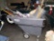 ROLL-AROUND TRASH CART WITH BROOMS & MISC