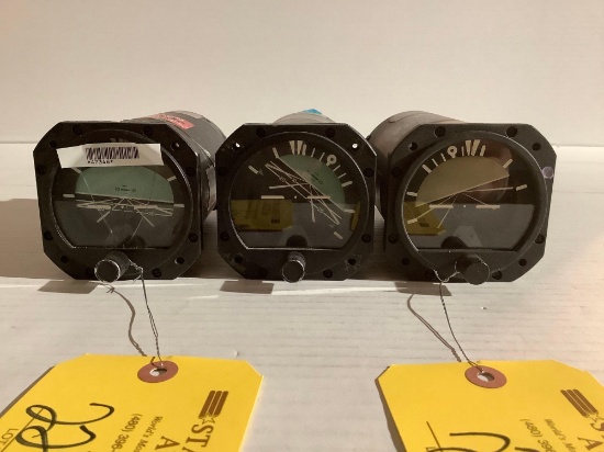 MITCHELL 5000E-1, E-8 & E-9 ATTITUDE GYRO'S (1 WITH CRACKED GLASS)