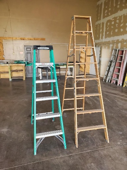 6 FT FIBERGLASS & 8 FT WOODEN STEP LADDERS