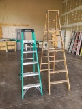 6 FT FIBERGLASS & 8 FT WOODEN STEP LADDERS